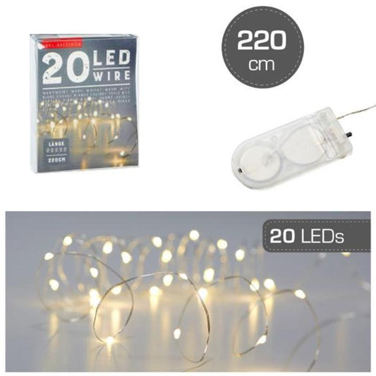 20 LED Silver Wire Warmwhite 220cm - Battery Included