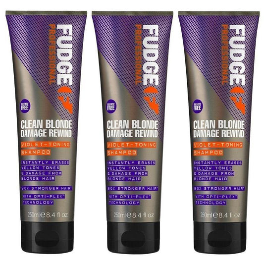 Fudge Clean Blonde Damage Rewind Shampoo 250ml 3-pack – Silverschampo med vård för blont & skadat hår