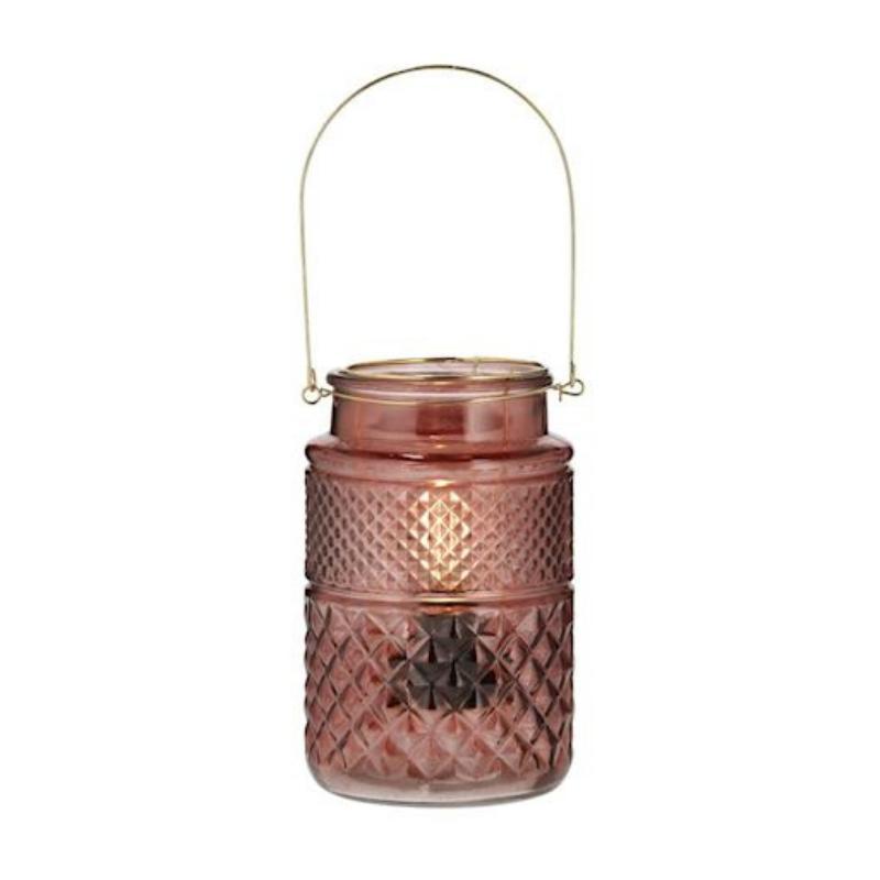 LED Pink Glass Lantern 12x20cm
