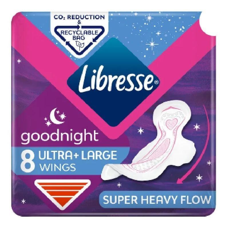 Libresse Goodnight Ultra X-Large With Wings 8-pack – Extra stora nattbindor med vingar för maximalt skydd