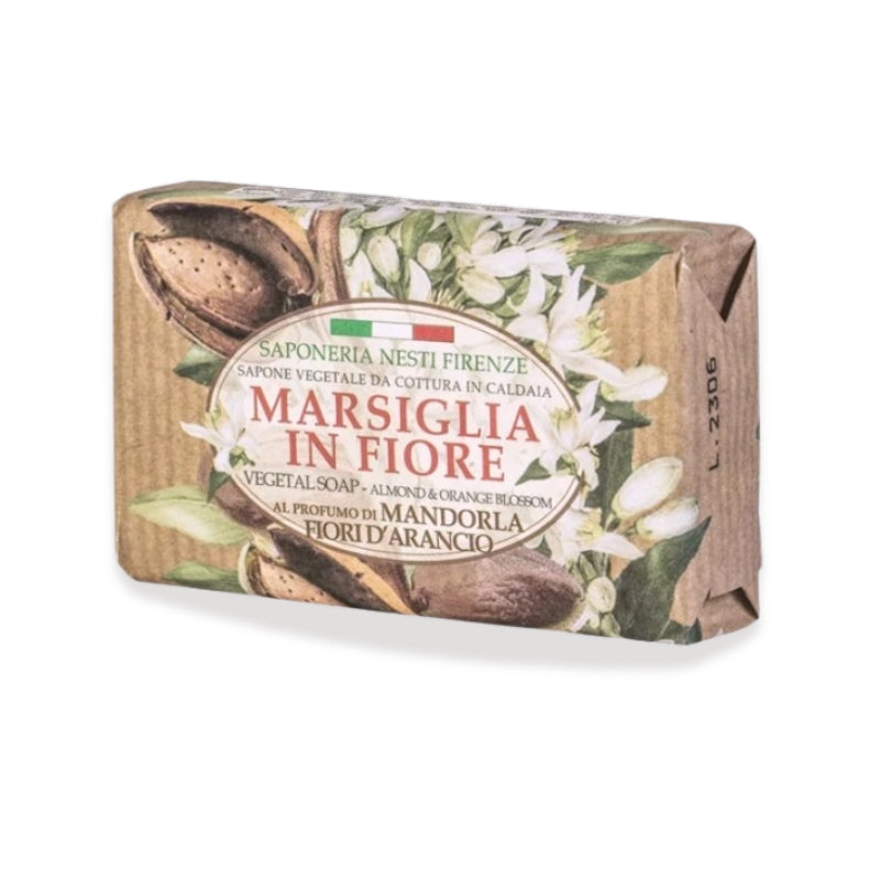 Marsiglia in Fiore Hårdtvål Almond & Orange Blossom 125g – Naturlig, Löddrande & Mjukgörande Tvål