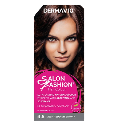 Derma V10 Salon Fashion Permanent Hair Colour 4.5 Deep Redish Brown