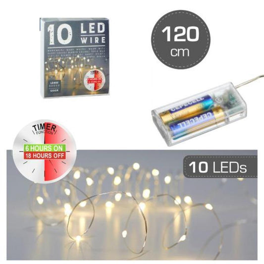 10 LED Silver Wire Warmwhite 120cm