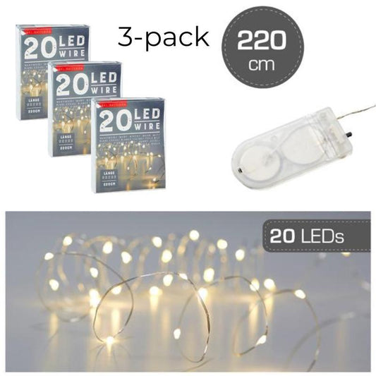 20 LED Silver Wire Warmwhite 220cm - Battery Included 3-pack