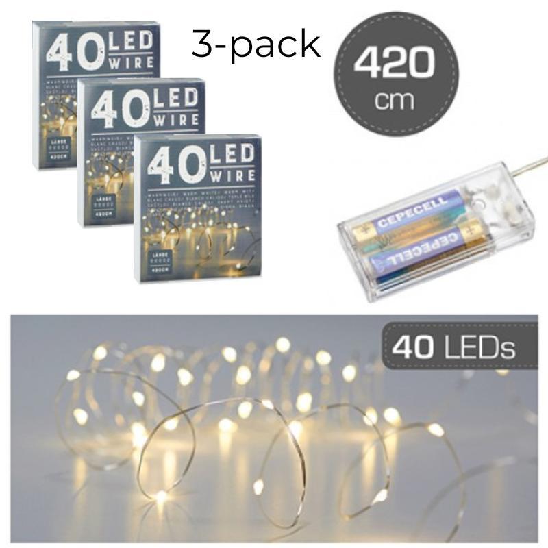 40 LED Silver Wire Warmwhite 420cm 3-pack