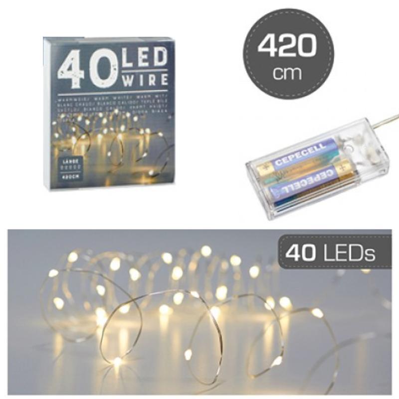 40 LED Silver Wire Warmwhite 420cm
