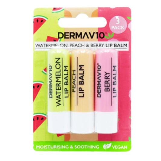 Derma V10 Trio Lip Balm Summer Flavours (Watermelon,Peach,Berry)