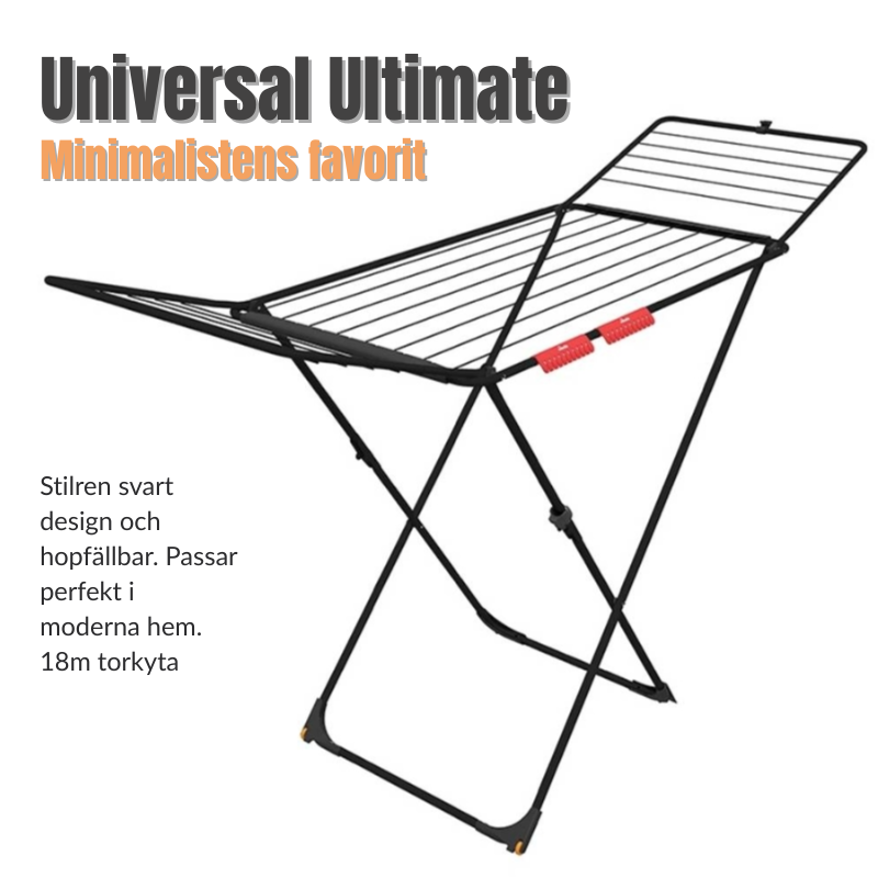 Vileda Universal Ultimate Torkställning – Black Edition, hopfällbar 18 m torkyta
