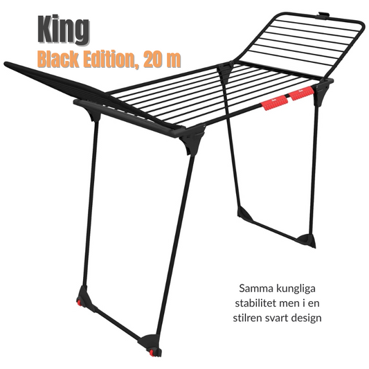Vileda King Ultimate Torkställning – New Black, hopfällbar med vingar och 20 meter torkyta