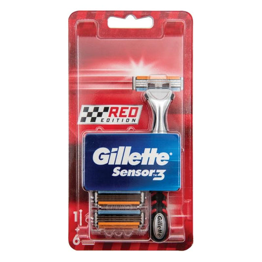 Gillette Sensor 3 Blade Men's Razor + 6 Refills Red Edition Red