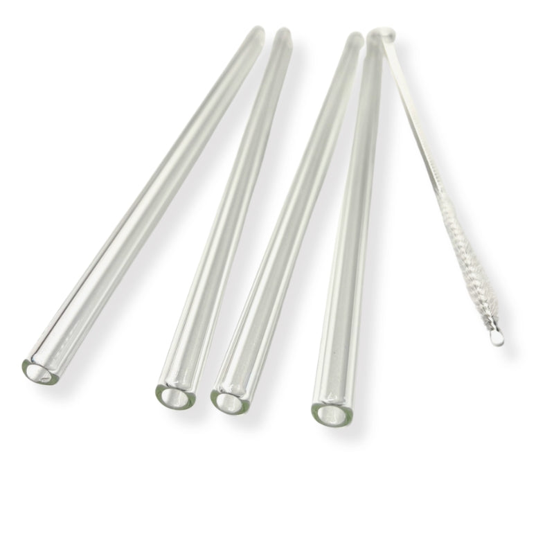 Glassugrör transparanta 4pack med rengöringsborste – hållbara sugrör i glas, 20 cm