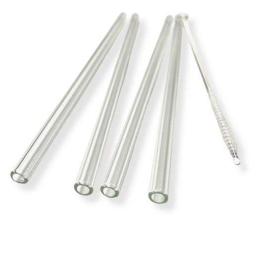 Glassugrör transparanta 4pack med rengöringsborste – hållbara sugrör i glas, 20 cm