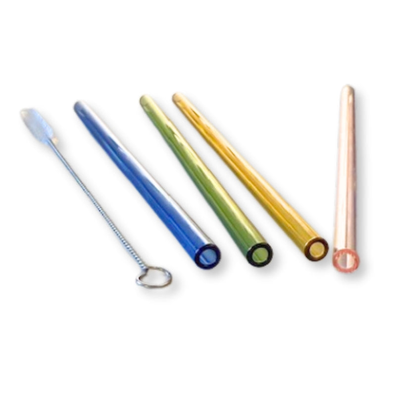 Glassugrör i färg 4-pack med rengöringsborste – hållbara sugrör i glas, 20 cm