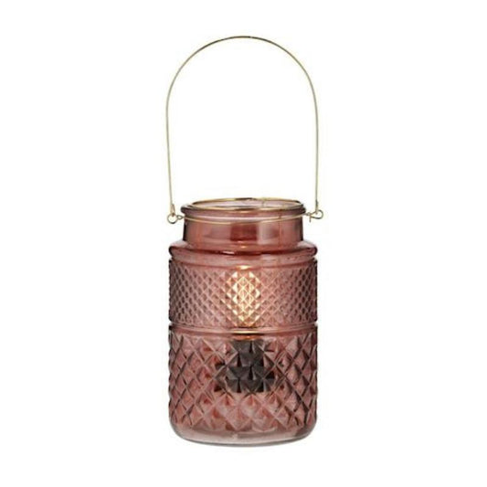 LED Pink Glass Lantern 12x20cm