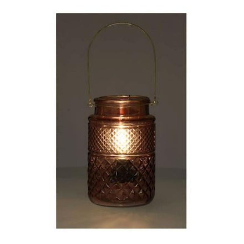 LED Pink Glass Lantern 12x20cm