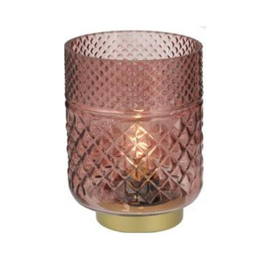 LED Pink Glass Lantern Gold Base 12x7,5cm