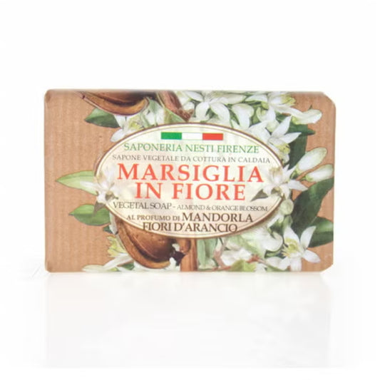 Marsiglia in Fiore Hårdtvål Almond & Orange Blossom 125g – Naturlig, Löddrande & Mjukgörande Tvål