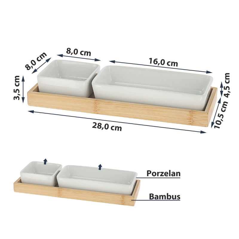 Servierset i bambu & porslin – 2 skålar med fat